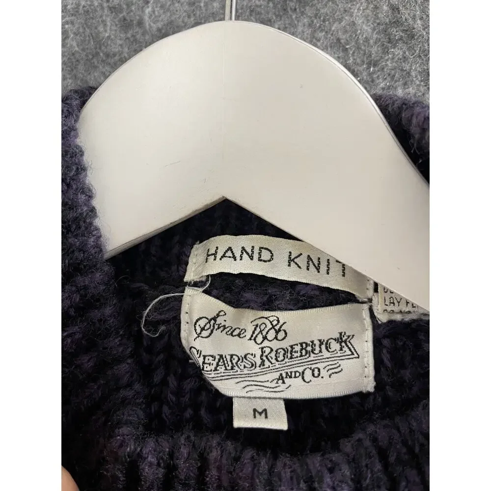 Sears Roebuck Sweater Mens Medium Vintage Hand Knit Pullover Purple N117